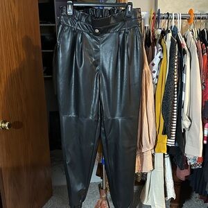 SO Black Faux Leather Pants with jogger bottom